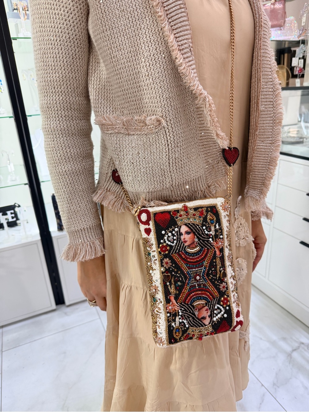 Mary Frances Embellished
Queen of Hearts Mini Bag in Black, Red, Gold
NWT $350